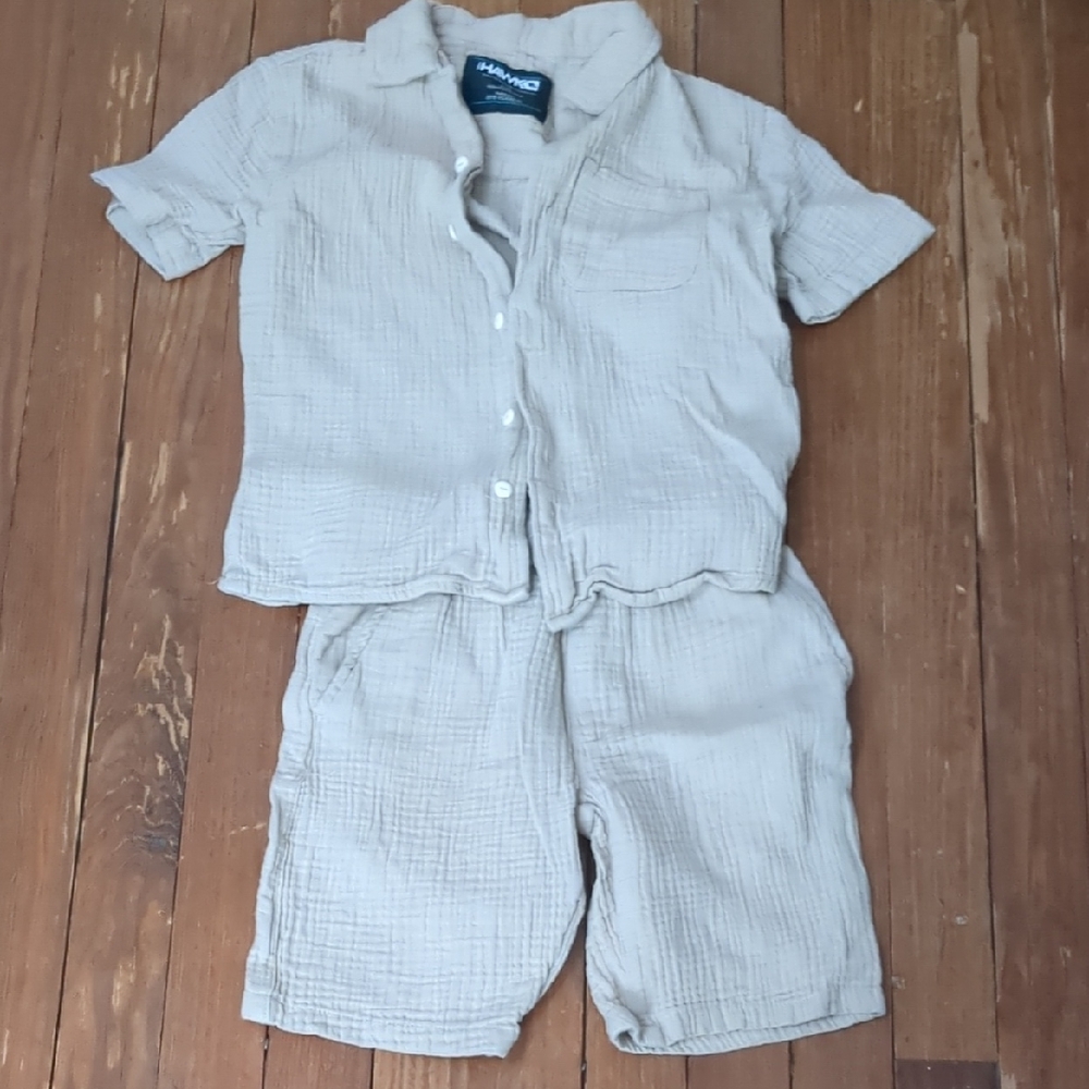 Tony Hawk Kids Beige Button Down Shirt and Shorts Set